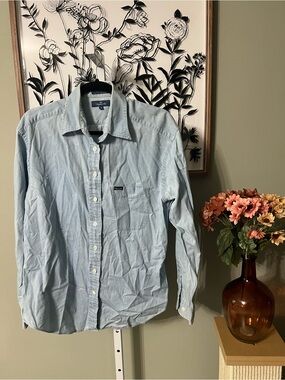 Faconnable Light Blue Long Sleeve Button Down Chambray Denim French Size Medium